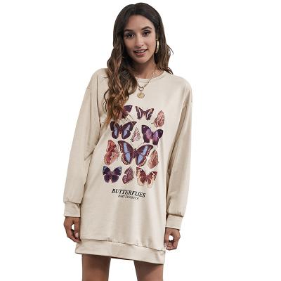 China New Women Butterfly Print Anti-pilling Sweatshirt Streetwear Oversized Pullover Long Sleeve Tops Crewneck Mid Length Sweatshirt for sale