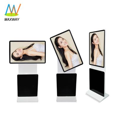 China Metal+tempered Glass Stand Touch Screen Kiosk Horizontal Rotating Floor 65inch LCD Digital Signage Advertising Player for sale