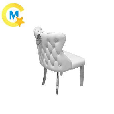 China Other High Quality Top Of The Line Modern Design Stainless Steel Silver Legs White Dining Chairs for sale