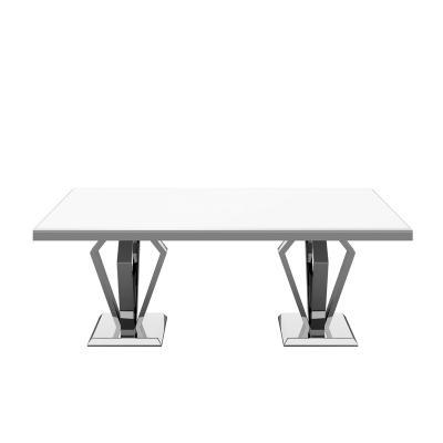 China Other Home Furniture Popular Design Elegant Style Stainless Steel Silver Marble Top Dining Tables for sale