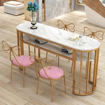 China Minimalist Equipment Living Room Furniture Package Nail Table Clear White Metal Legs Nail Station for sale