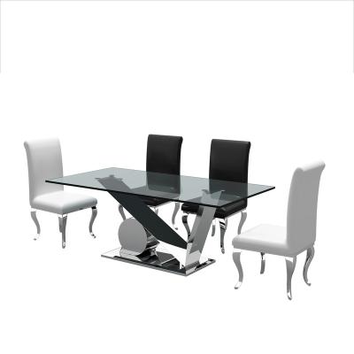 China Other Most Popular Modern Designs Metal Dining Table With Glass Top T9024 for sale