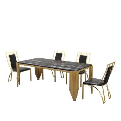 China Other Factory Best Furniture French Style Brushed Steel Frame Gold Dining Table T9025 for sale