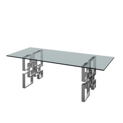 China Other Style Furniture Porcelain Stainless Steel Wholesale Scandinavian Dining Table With Tempered Glass Top for sale