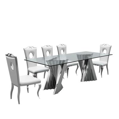 China Other Gold And Silver Chrome Furniture Marble Dining Table Set T9006 for sale