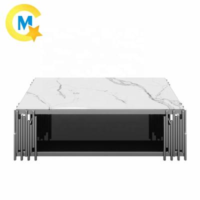 China Other Newest Modern Design Stone Marble Top Coffee Table Medal Silver Stainless Steel Legs for sale