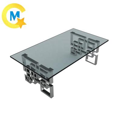 China Other modern design coffee table medal gold stainless steel glass top legs for living room for sale