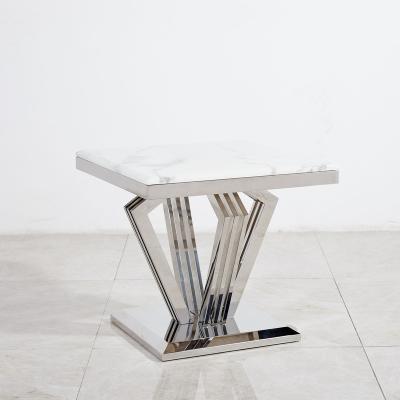 China Other Hot Sale Item Modern Silver Marble Gold Medal Stainless Steel Legs Side Table For Living Room for sale