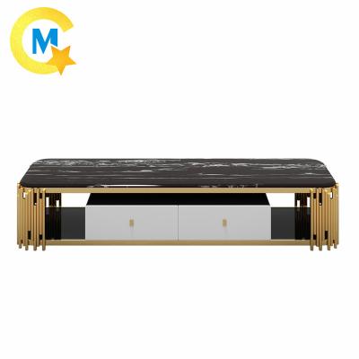 China Other Modern Black Home USE TV Table Rack Stainless Steel Gold Frame Table With Drawer for sale