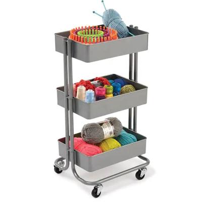 China Custom Storage Organizer Craft Metal Rolling Mesh Basket Design Kitchen Serving Cart 3 Tiers Small Storage for sale