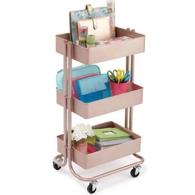 China Mesh Basket Design Metal Stainless Steel Storage Organizer Kitchen Hand Push Food Cart Rolling Serving Cart For 3 Shelves for sale