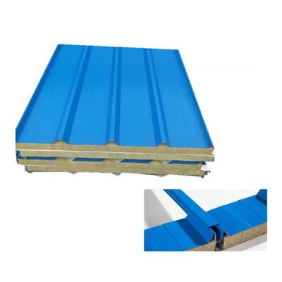 China Long Lifespan Corrugated Insulated Colored Rockwool Panels Metal Roof Sandwich Panel for sale