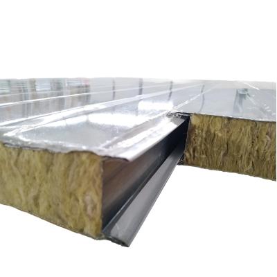 China Modern Building Material Color Steel 100mm Rock Wool Sandwich Roofing Panel for sale