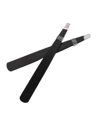 China Eyebrow Factory Mouth Stainless Steel Direct Oblique Black Eyebrow Tweezers for sale