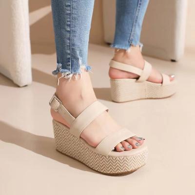 China 2022 Fashion Trend Casual Summer Platform Rubber Sole Shoes Shape Wedge Sandals for Women Elegant Women Heels for sale