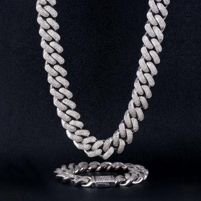 China Hiphop Wholesale 12MM Outlet Iced Out White Gold Diamond Cuban Link Necklace Iced Out Miami Cuban Chain Silver for sale