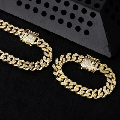 China Wholesale Men's Gold Plated Bracelet Hip Hop 12MM 8inch 14K 18K Hiphop Cubic Zirconia Ice Cuban Link Bracelet for sale