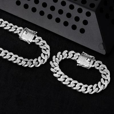 China Hiphop 18k Gold Plated Silver Iced Out Diamond Cuban Link Chain Men's Ice Hip Hop Bracelet for sale