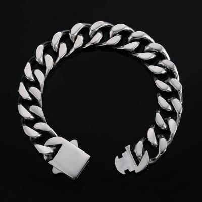 China Mens Silver Big Large 14mm White Gold Hiphop Titanium Wide Stainless Steel Cuban Link Chain Bracelets for sale