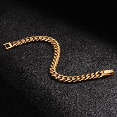 China Hiphop Wholesale 8mm 18K Gold Plated Stainless Steel Miami Cuban Link Bracelets For Men HipHop Jewelry for sale