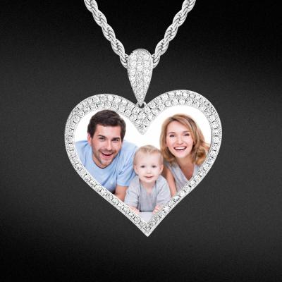 China CLASSIC Heart Shaped Photo Frame Hip Hop Necklace Pendant Picture Charms Custom Blanks Sublimation for sale