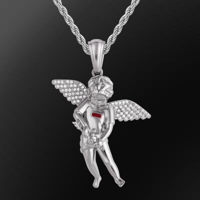 China Custom CLASSIC Hip Hop Iced Out Diamond Flying Hells Charm 925 Sterling Silver Angel Pendant Necklace for sale