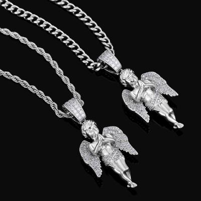 China CLASSIC Hip Hop Jewelry 14K Gold Plated Iced Out Zircon Diamond Cherub Cupid Angel Pendant Necklace Charm for sale