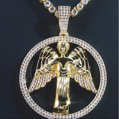 China CLASSIC White Gold Plated Iced Out Pave Guardian Angel Wings CZ Diamond God Of Love Cupid Pendant for sale