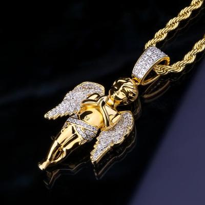 China CLASSIC Solid Gold Plated Iced Out Mini Angel Baby Kid Crystal Guardian Angel Pendant Necklace for sale