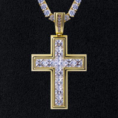 China CLASSIC Princess Cut Baguette Diamond Jewelry Hip Hop Large CZ Pave Iced Out Gemstone Cross Pendant for sale