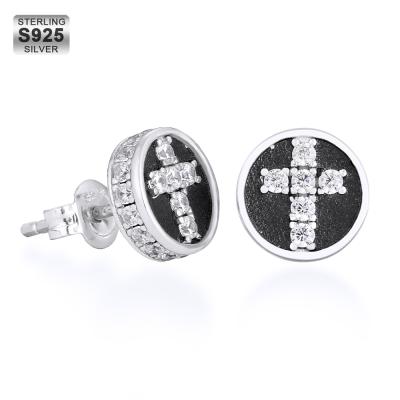 China Custom CLASSIC CZ Pentagonal Black Zircon Onyx JZLAND Diamond Sterling Stud Earring Silver Edges For Men for sale