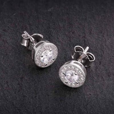 China Drop shipping CLASSIC Crystal Zircon Diamond Bling 925 Sterling Silver Round CZ paved gemstone stud earrings for sale