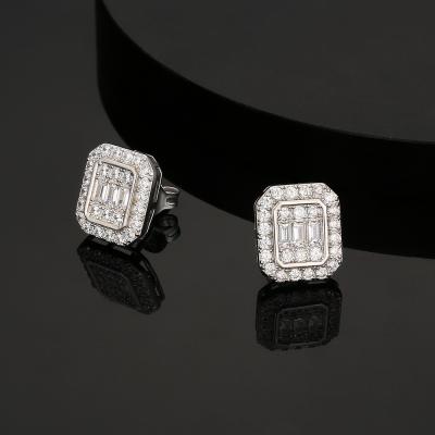 China Wholesale 925 Sterling Silver CZ CLASSIC Square Diamond Studs Men Earring for Amazon/ebay/wish online store for sale