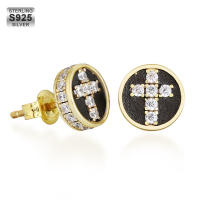 China CLASSIC Wholesale Real Gold Plated 5A Zircon 925 Sterling Silver Diamond Stud Earrings For Men for sale