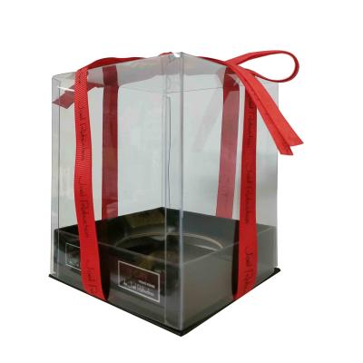 China Recyclable Cake Carrier Container With Transparent Ribbon Boxes With Lid Gift Package For Birthday Wedding Party for sale