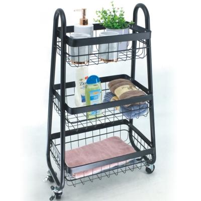 China Convenientba 3 Tier Metal Utility Cart Storage Organizer Shelves Storage Utility Rolling Cart for sale