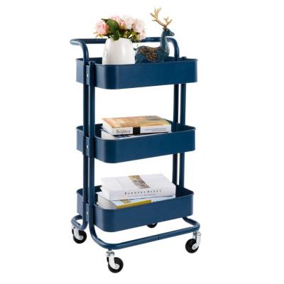 China Convenientba 3 Tier Metal Utility Cart Storage Organizer Shelves Storage Utility Rolling Cart for sale