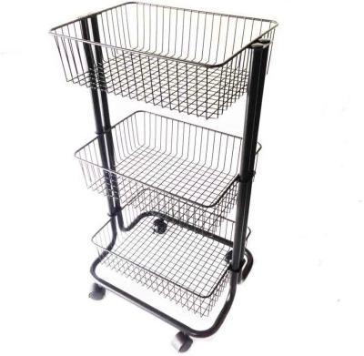 China 3 Tier Sustainable Metal Rolling Serving Cart, Storage Cart with Wheels Mesh Basket Holder, Mobile Storage Organizer for Kitchen for sale