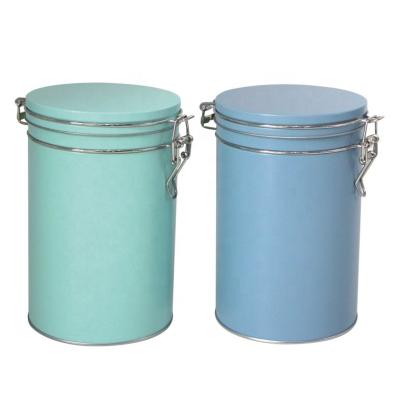 China Sustainable Coffee Canister Around Tin Box Storage Canister With Lid And Locking Clamp for sale