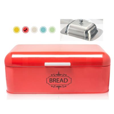 China Bread Bin Colorful Stainless Steel Metal Iron Bread Storage Box and Jar 3pcs Sustainable Canister Sets Bread Holder for Kitchen for sale