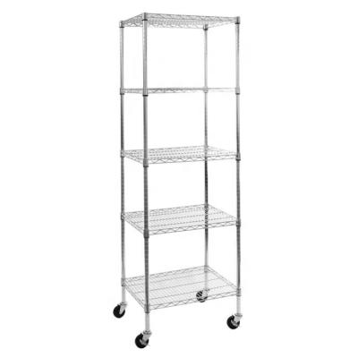 China Sustainable 5-Tier Wire Shelving With Wheels, Rolling Organizer Shelves Kitchen Office Storage Rack for sale