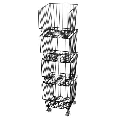 China Sustainable Set of 4 Metal Wire Product Storage Racks / Black Stackable Rolling Organizers Kitchen Pantry Bin With Wheels for sale