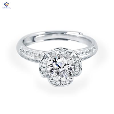 China Romantic 1 Carat 18k White Gold Plated 925 Silver Unique Color Moissanite Diamond Ring For Wedding Or Gift Design VVS D for sale