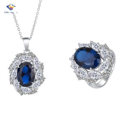 China Luxury Romantic Sapphire 10x14 Zircon Gold Plated 925 Ring Silver Jewelry Sets Silver For Women Or Birthday Gift for sale