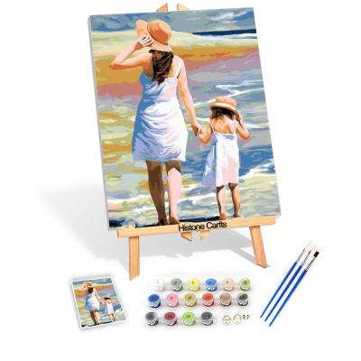 China New Classic/Postmodern Custom Made Handmade Cute Little Girl and Mother Portrait Canvas Oil Painting By Numbers for sale