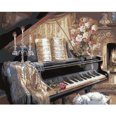 China Modern Oil Diy Painting By Number Piano Picture With Sight , Still Life Piano Paintings Painting By Number For Adults for sale