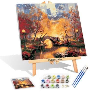 China New Classical/Postmodern Diy Oil Painting By Numbers Canvas Diy Small Bridge And Creek With Wooden Frame For Kits, Streamlet Landscape Ruckle Painting By Number for sale