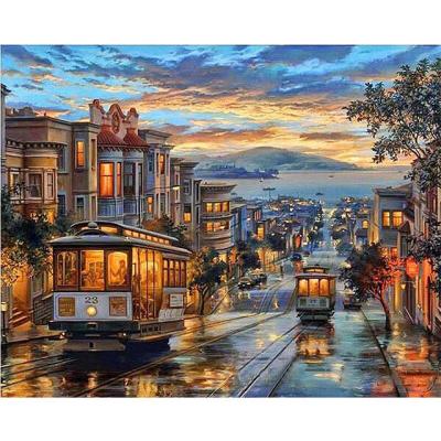 China New Factory Direct Digital Art City Sunset Oil Painting Classic/Postmodern Paint By Numbers On Canvas With Frame Wholesale for sale