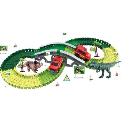 China Electric Track with New Light Music Train Dinosaur Toy Railway Slots for Kids Educational Building Blocks Play Flexible Competition Track Games for sale