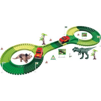 China Electric track with light music good selling dinosaur racing track create a flexible dinosaur world road test track playset for kids for sale